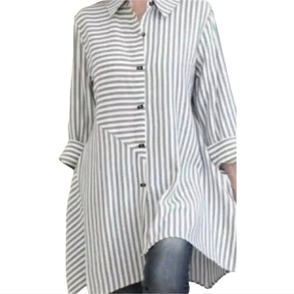 SOFT SURROUNDINGS Standout asymmetrical striped shirt tunic top style 27759 - M